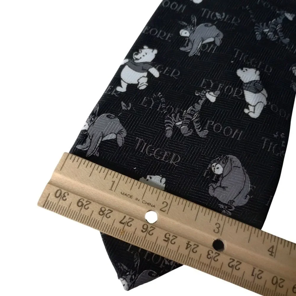 Disney Winnie the Pooh Mens Necktie Black Gray Eeyore Tigger Character Tie Pooh